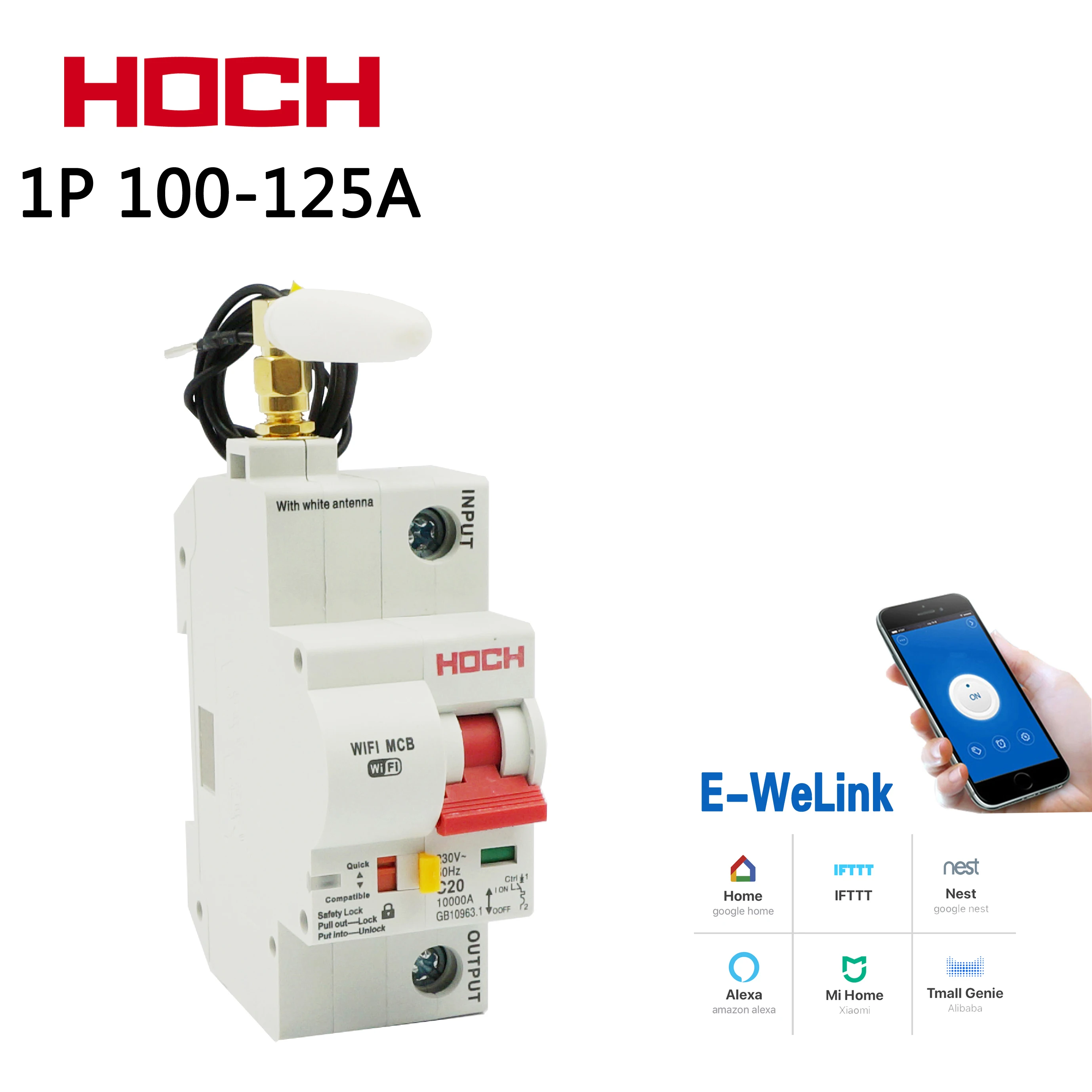 

HOCH 1P WIFI Circuit Breaker Remote Wireless Control Ewelink Smart intelligent Automatic overload and short circuit protection