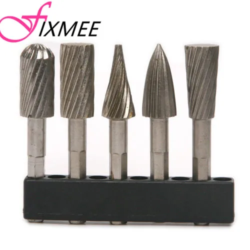 Fixmee 5pcs 1/4" Hex Shank HSS Burrs Cutter For Rotary Drill Die Grinder Carving Bit | Инструменты