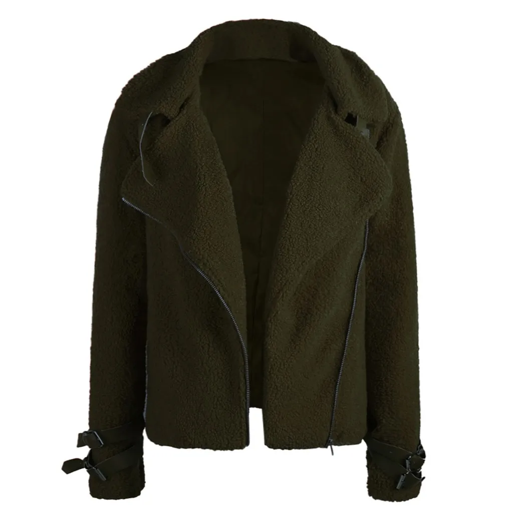 JAYCOSIN, Женское пальто из искусственного меха, куртка с плюшевым мишкой, Женское пальто из искусственного меха с отворотами, зимнее пальто большого размера, плюшевая куртка 9902 - Цвет: Army Green