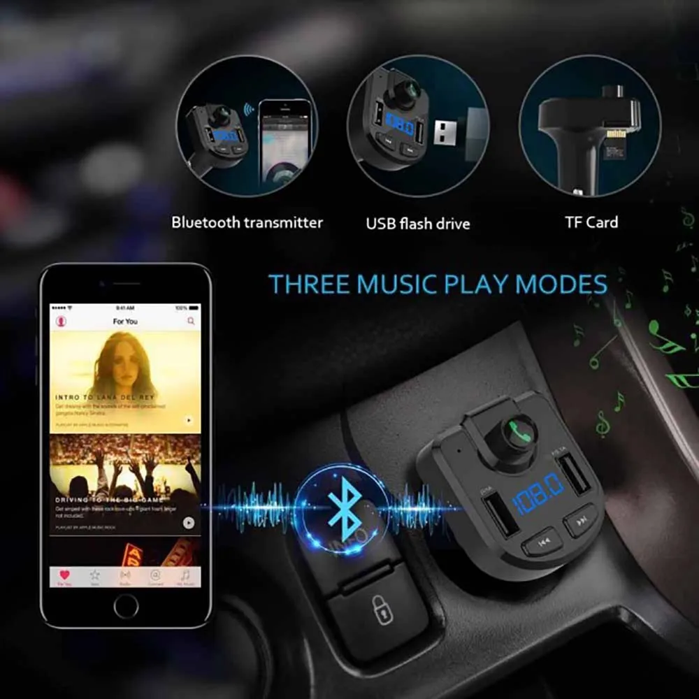 Bluetooth 4,2 MP3 плеер Handsfree автомобильный комплект fm-передатчик Поддержка TF карта U диск USB 3.6A Быстрый двойной USB зарядное устройство адаптер питания