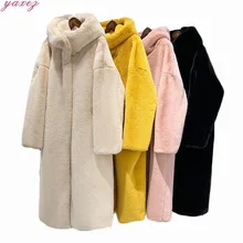 Зимнее Новое роскошное длинное пальто из искусственного меха норки, женская меховая теплая меховая толстовка с капюшоном, свободная розовая черная Меховая куртка, пальто для женщин