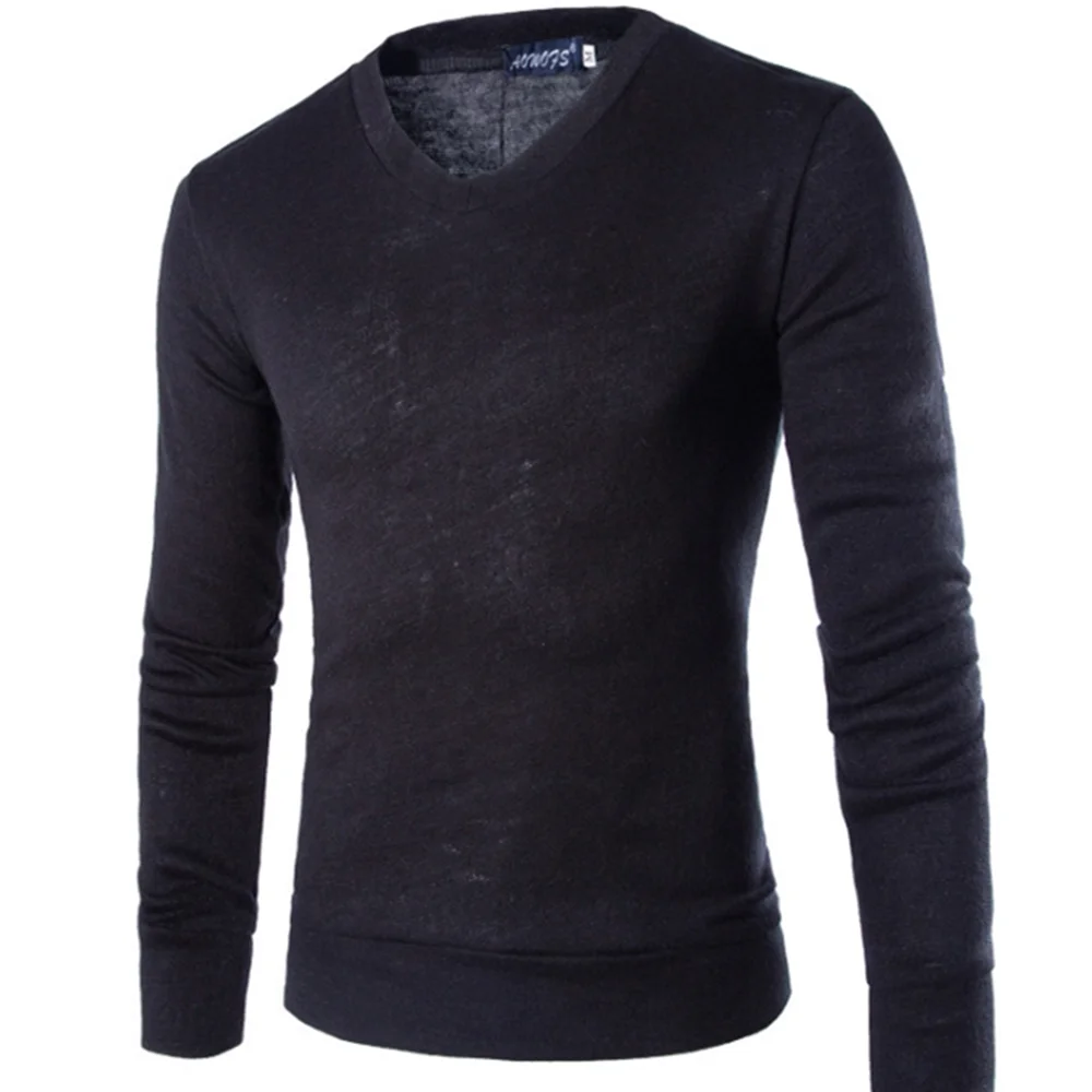 Модный мужской свитер, весна-осень, длинный рукав, VNeck, вязаная рубашка для мужчин, повседневная, мягкая, одноцветная, Мужская одежда, облегающий пуловер