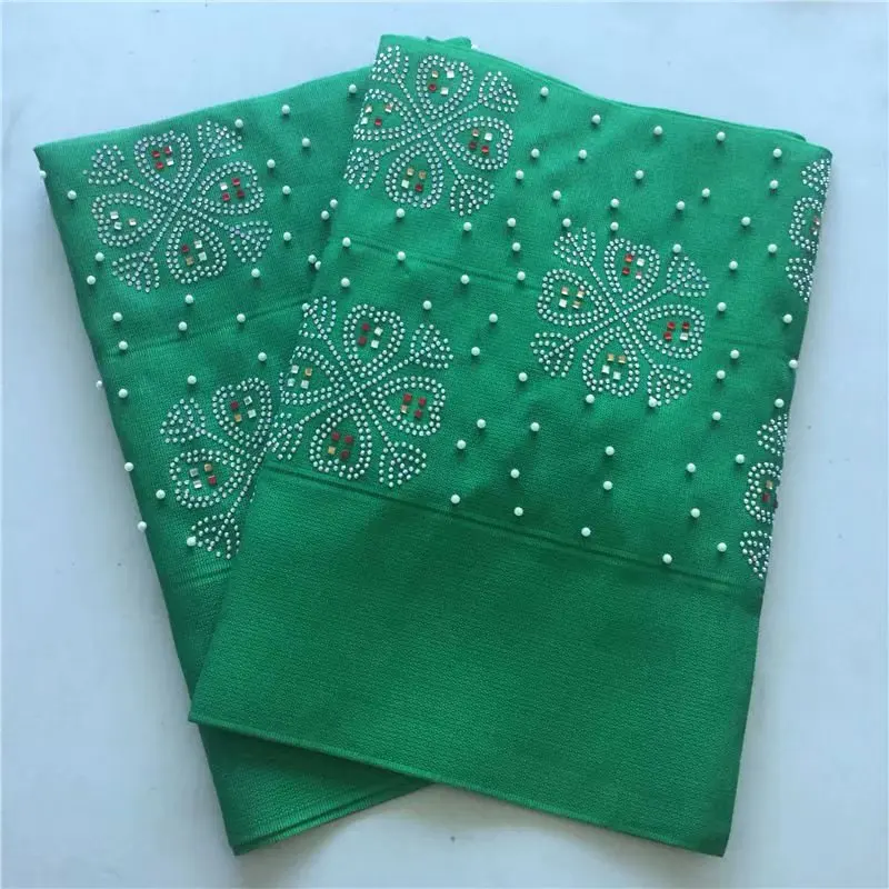 Африканская белая кружевная ткань ASO OKE головной убор с камнями нигерийский головной галстук tissu dentelle gele головной убор кружева тримминги 2 шт - Цвет: Зеленый
