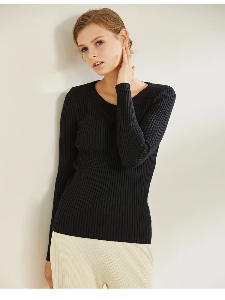 black Fdfklak, Осень-зима, женский свитер с круглым вырезом, ropa mujer, длинный рукав, Pull Femme Nouveaute, вязаный Топ, тонкий свитер, Damskie - Цвет: black