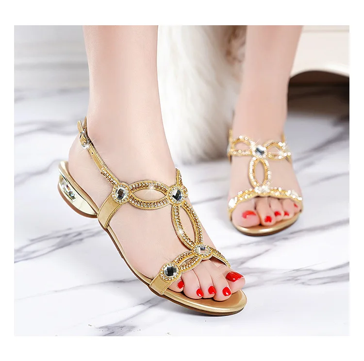 Bohemia Rhinestone Thick Heel Gladiator Sandals For Woman 2020 Summer New Roman Sandals Lady Shoes Crystal Open-Toe Women Sandal (20)