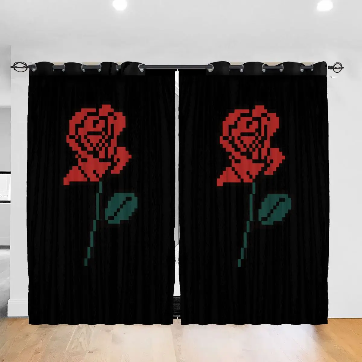 

Living Room Sun Block Curtain Rose Shading Bedroom Blackout Window Curtains 52x72In
