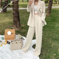 Mulheres escritório branco terno de duas peças terno elegante blazer feminino conjunto casual calças soltas jaqueta roupas de trabalho
