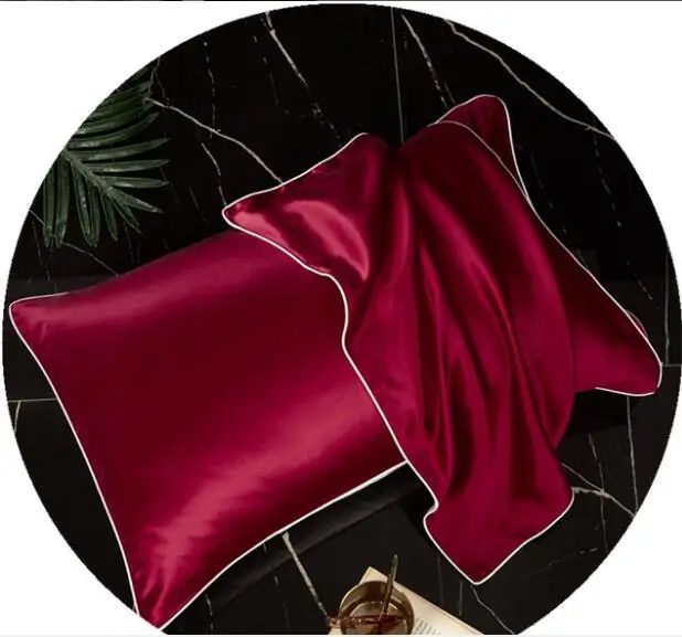 Multicolor Natural Mulberry Silk Pillowcase Zipper Pillowcases Real Silk Pillow Case Cover Satin For Home Hotel Bedding - Цвет: wine red