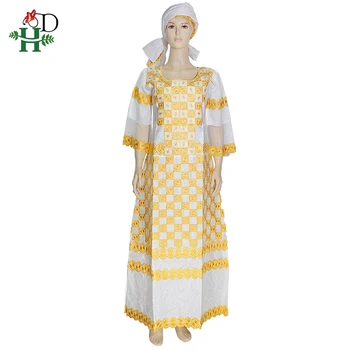

H&D african clothes for women with lace south african traditional wear dashiki bazin dresses embroidery long dress women turban