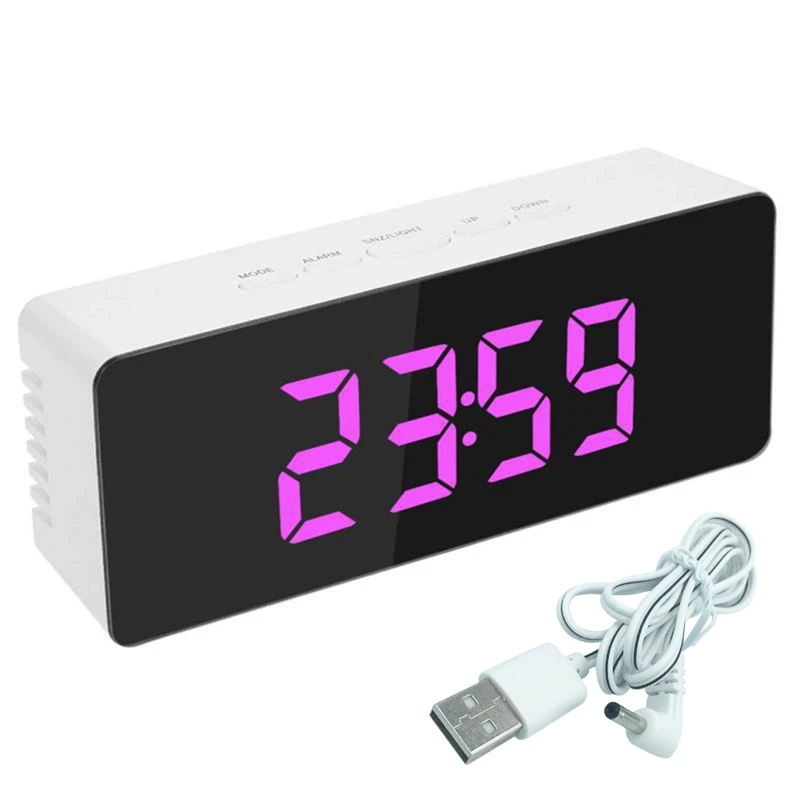 LED Display Alarm Clock Temperature Digital Mirror Calendar USB/AAA Powered Electronic Multifunction Snooze Desk Clock