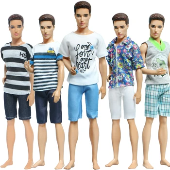 

5 Set/Pack Handmade Men Doll Outfits Mixed Style Stripe T-Shirt Vest Plaid Shorts Pants Summer Clothes for Ken Doll Accessories