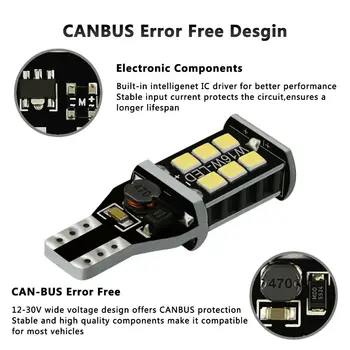 

White LED bulbs Reverse Light Canbus Error Free 912 T15 W16W Backup 2400LM 7.2W