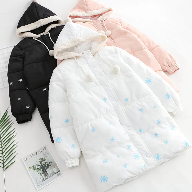 

Rx8982 Winter New Style Japanese Style College Style Hooded Snowflake Printed Cold Warm Cotton-padded Clothes down Coat Fashion