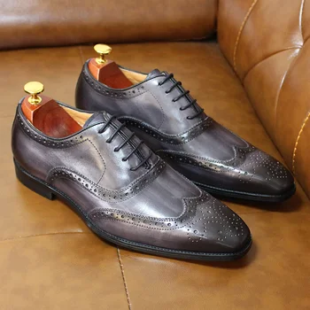 

Big Size 6-13 Luxury Men Dress Shoes Genuine Calf Leather Oxford Shoes for Men Wingtip Brogue Comfortable Mens Formal Shoes Male