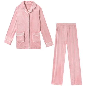 

Ladies Polyester Velvet Pajama Sets Two Piece Women Long Sleeve Trousers Thickened Warm Plus Size Fall/Winter Home Service Suit