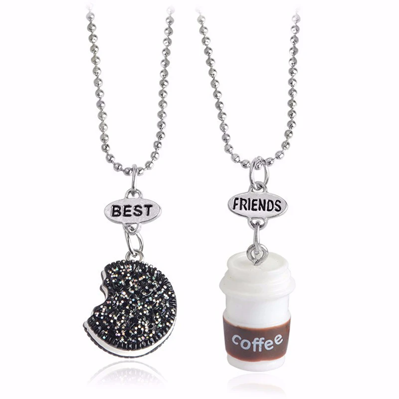 DIY Cute Biscuit Coffee Best Friends Forever Necklaces Three-Dimensional Cookies BFF Friendship Pendant Lovers' Handmade Jewelry |