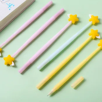 

24 pcs/Lot yellow star gel pen 0.5mm Black color pens for writing teacher kids gift Stationery Office decoration School DB620