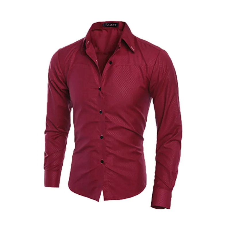 Модная однотонная мужская деловая рубашка с длинным рукавом, различные классические мужские новые рубашки - Цвет: Wine red