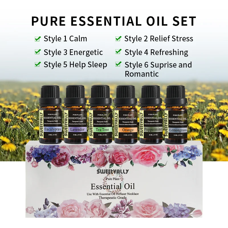 

10ml pure essential oils Aromatherapy Diffusers Reduce Anxiety properties Organic Multi-flavor Liquid Essential Oils