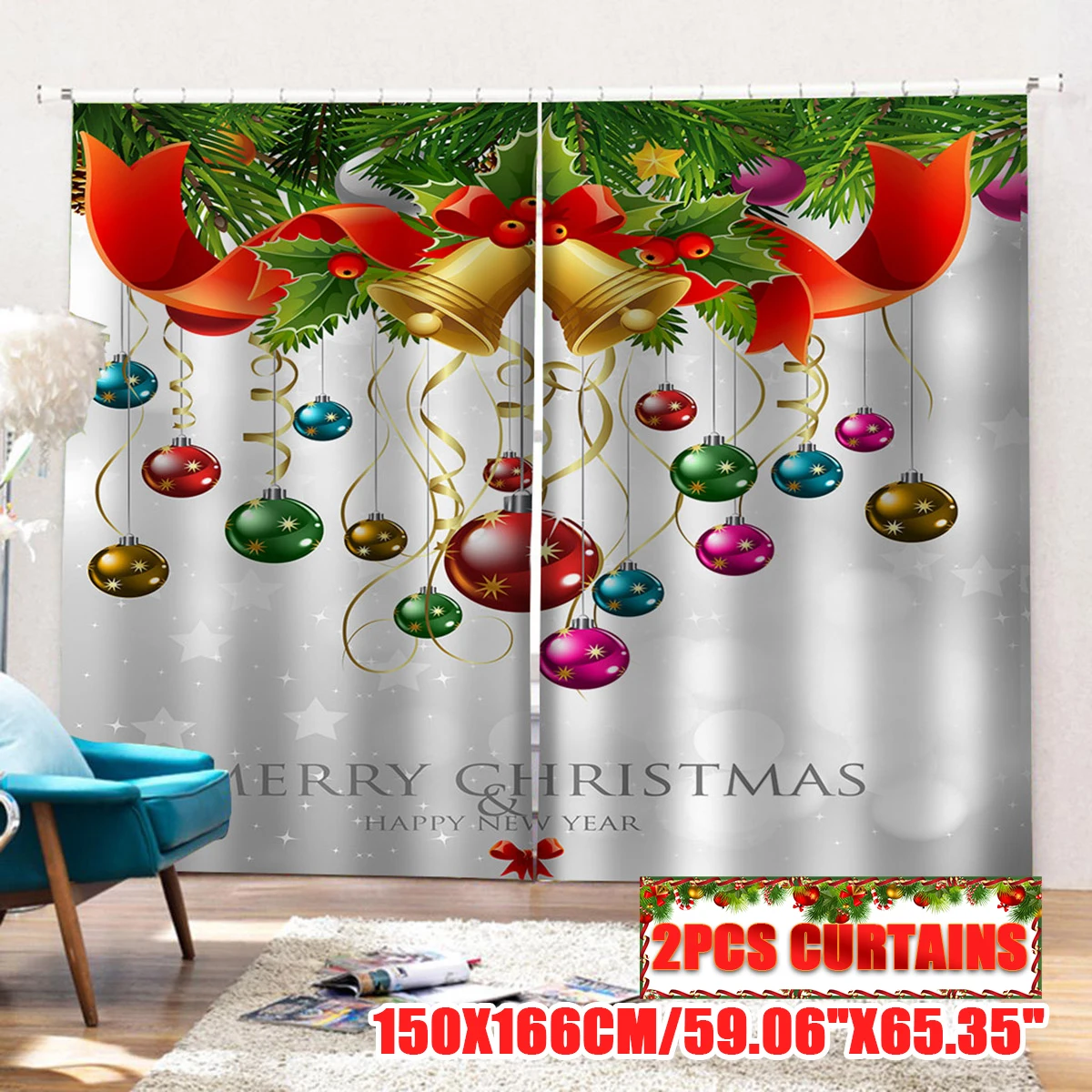 2pcs Christmas Curtains For Living Room Decorations Bedroom Decor ...