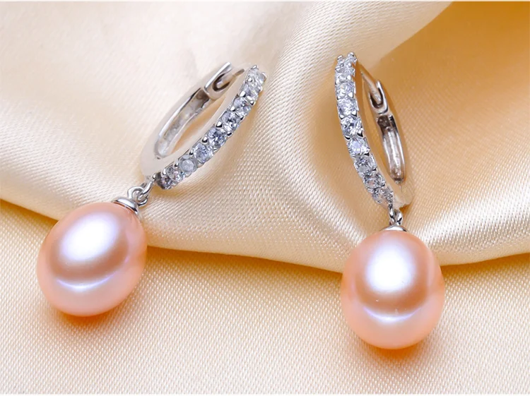 Серьги с настоящим серым жемчугом для женщин, свадебные серьги с пресноводным жемчугом из стерлингового серебра 925 пробы, ювелирные серьги для девушек, лучший подарок - Цвет камня: pink pearl earring