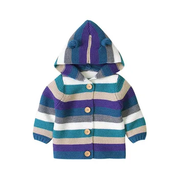 

Baby Cardigan Autumn Winter Toddler Girls Sweater Hooded Stripe Boys Sweater Infant Girls Boys Cardigans Baby Pullovers Clothes