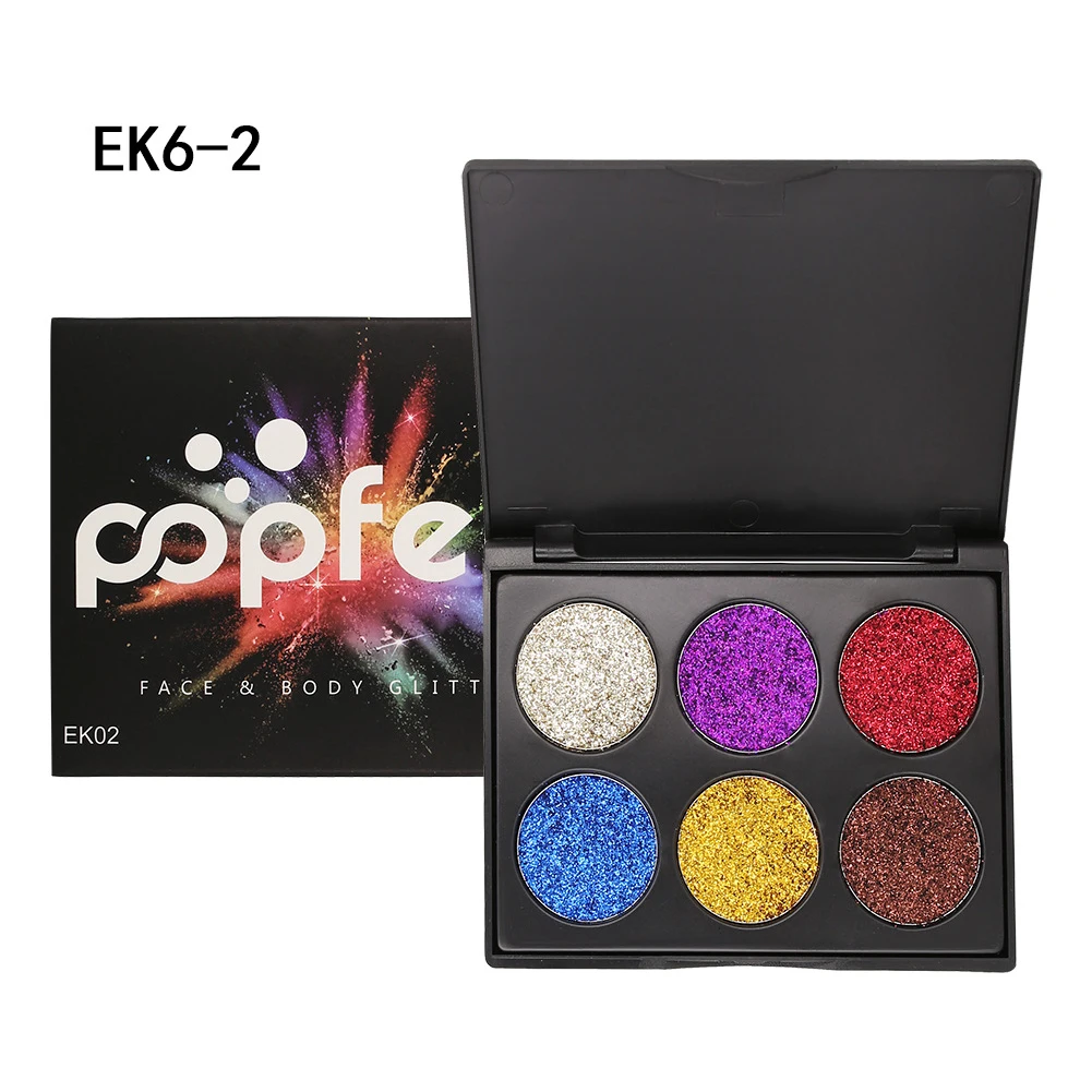 2 POPFEEL EK6, 6 цветов, тени для век макияж сияющим золотистым блестящие тени для век, палитра, косметическое средство для ухода за - Цвет: 2