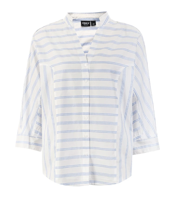 ONLY Womens Loose Fit Pure Color 3/4 Sleeves 100% Cotton V-neckline Shirt | 119105537