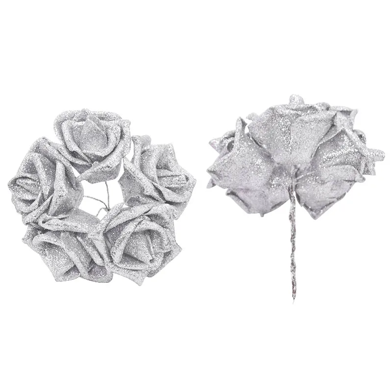 10/20 Stück 5,5 cm Glitzer Roségold Silber Rot Künstliche Schaumblumen Blumenstrauß Hochzeit Party Dekoration Zuhause DIY Gefälschte Rosenblumen – Detail 14
