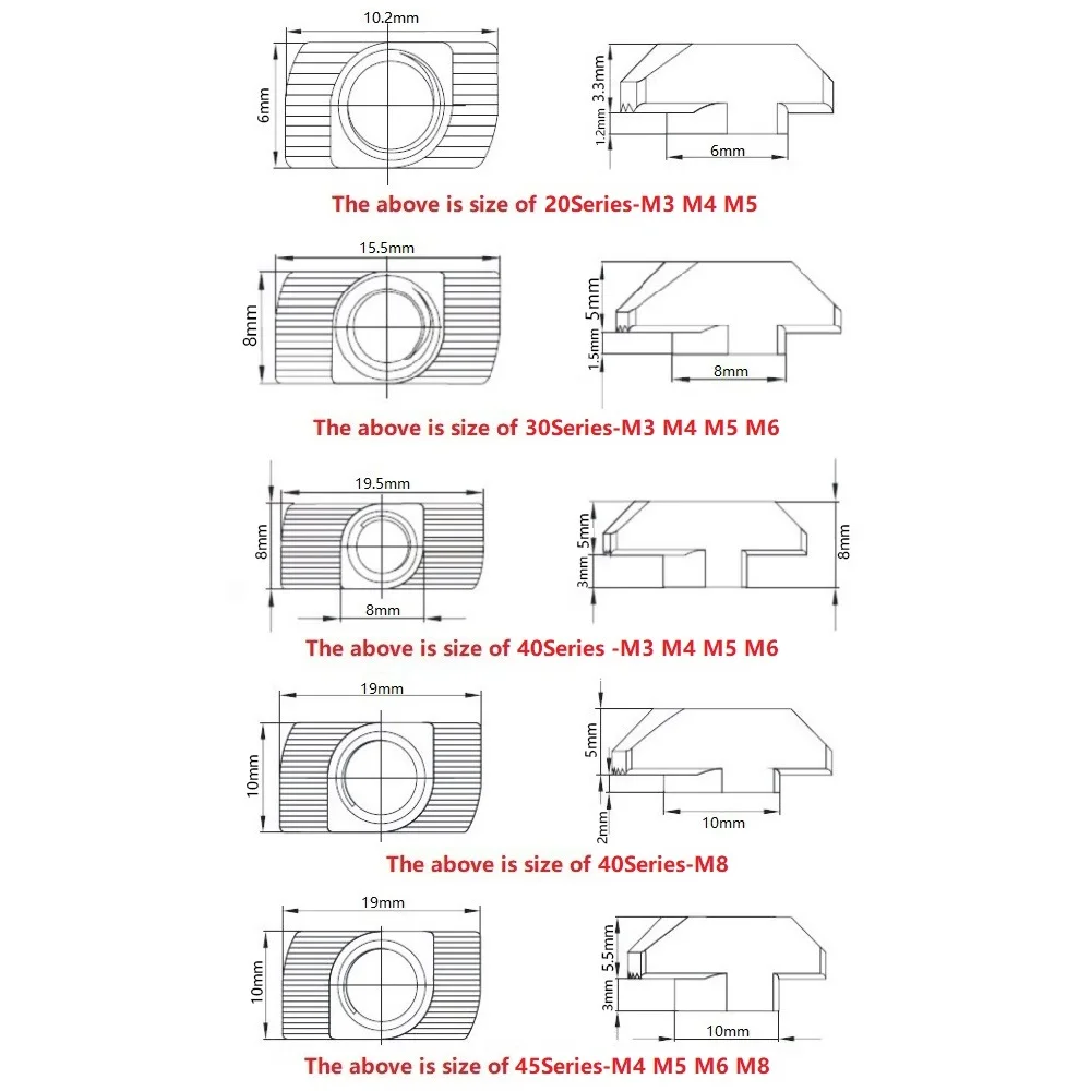 M3 M4 M5 M6 M8 Slot T-nut Sliding T Nut Hammer Drop In Fasten Connector for EU 20 30 40 45Series Aluminum Profile 2020 3030 4040 images - 6