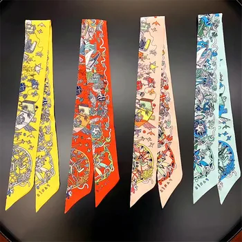 

New Design Spring Scarf Women Skinny Silk Scarf For Ladies Luxury Brand Bag Scarves Neck Hair Letter Foulard Headband