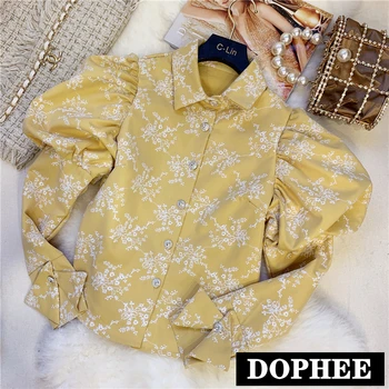 

2020 New Spring Vintage Mesh Stitched Embroidery Small White Flower Bubble Sleeve Shirt Water Drill Long-sleeved Blouse Slim Top