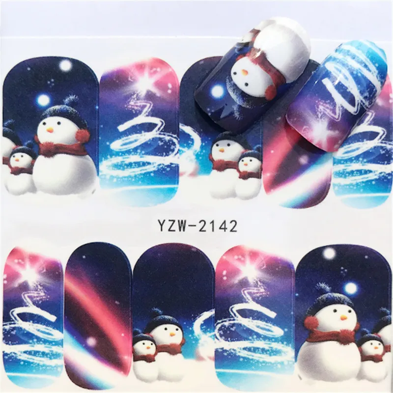 Зима Новая версия модный дизайн ногтей рождественские Переводные картинки на ногти стикер Санта-елка Снеговик рога ногтей стикер s - Цвет: YZW-2142