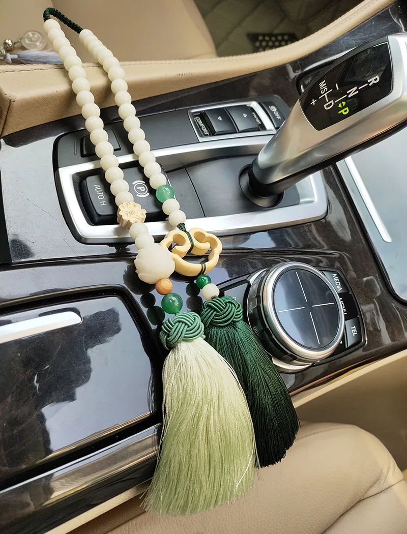 Handmade Retro Crystal Car Pendant Interior Accessories for Girls Bodhi Root Wishful Mirror Rear View Ornaments