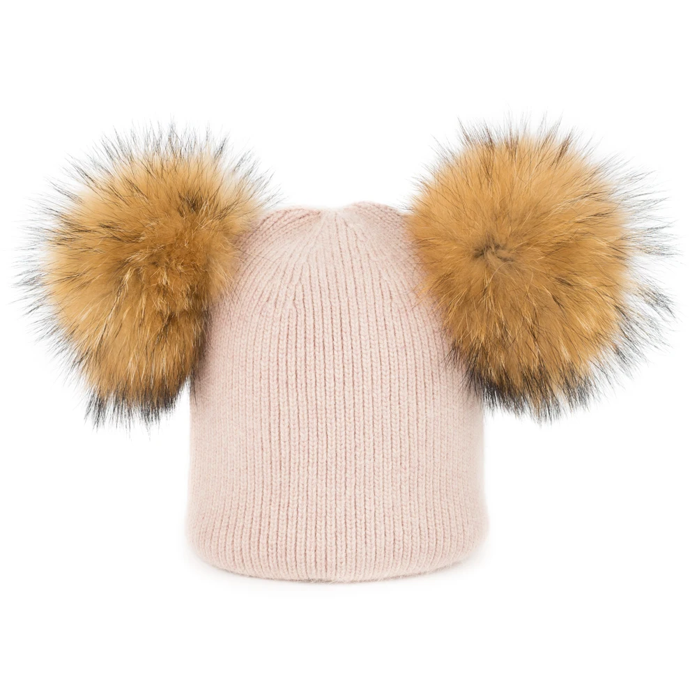 13cm real fur ball 50% меховая шапка с помпонами из меха кролика для детей и взрослых, зимняя шапка с помпонами из натурального меха енота и норки - Цвет: 13cm real fur ball