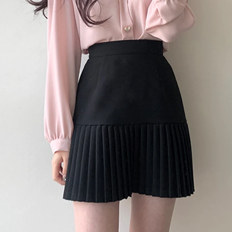 Spring Summer Korean Style High Waist Pleated Skirts Women 2021 Womens Fashion Slim Waist Casual Solid Mini Skirt With Zipper