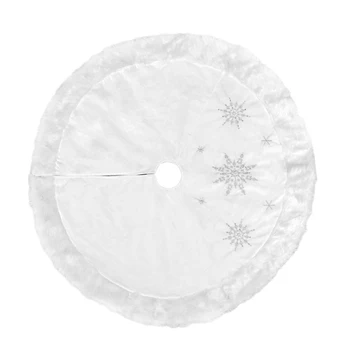 

120cm Snowflake White Christmas Tree Skirt Decorations Round Carpet Floor Mat 634E