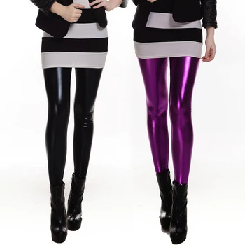 

Sexy Slim Skinny Leggings Women Punk Rock Patent Leather Bright Femme Fashion Metallic Texture Leggings Candy Leggings