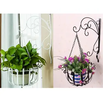

Iron Hanging Basket Plant Flower Pot Holder Wrought Iron Pendant Plant Stand Flower Shelf Set For Balcony Garden Decoration