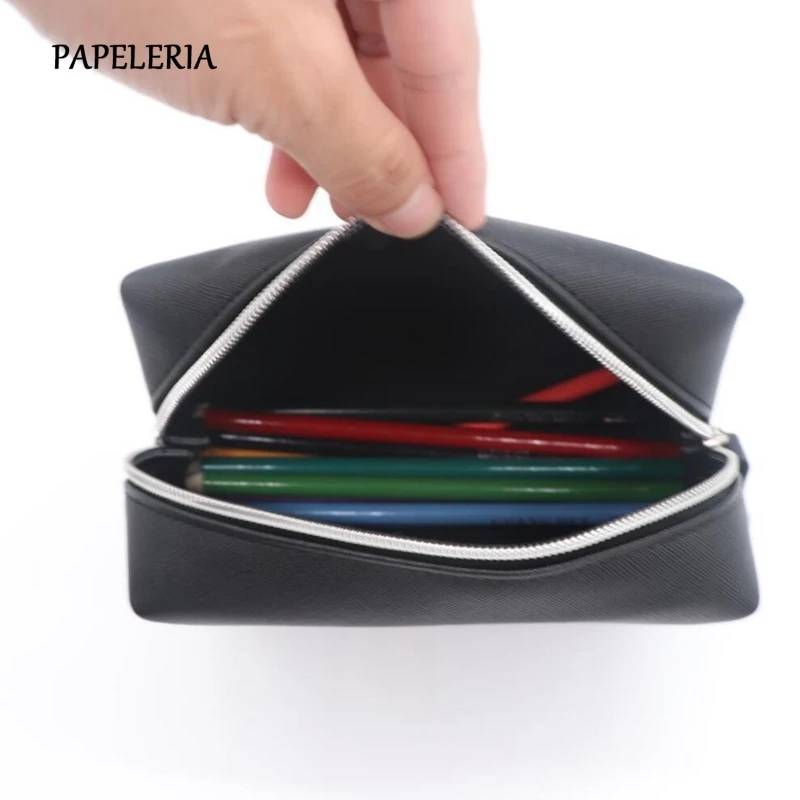 Простой черный кожаный пенал высокой емкости бизнес для детей школьные офисные