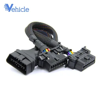 

1 IN 2 Converted Cable OBD2 Flat Extension Cable With 16Pin connected 3FT OBD2 Male to dual female elbow Extension Cable