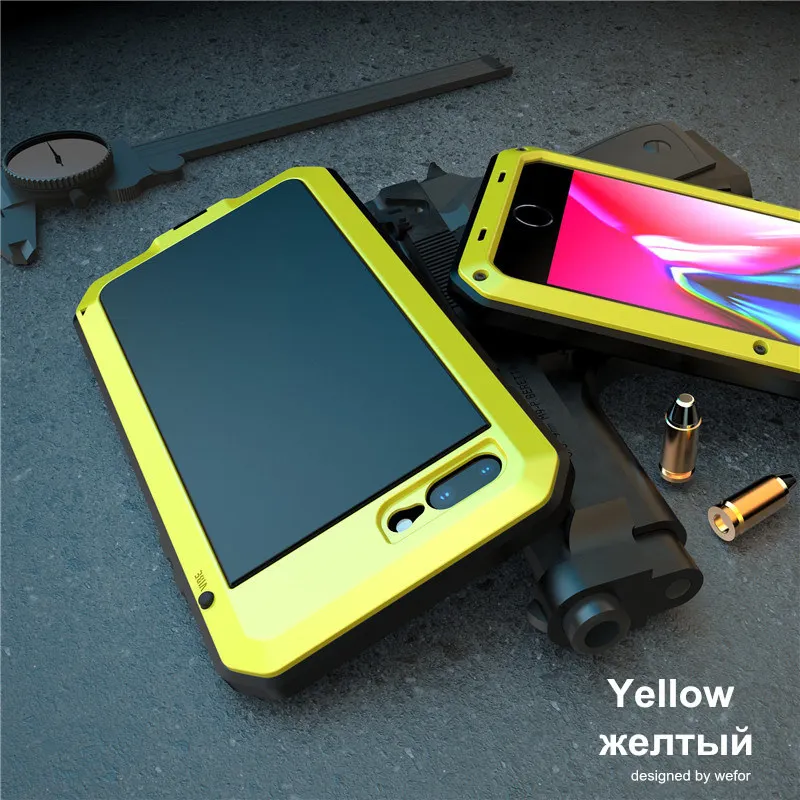 Закаленное стекло+ металлический алюминиевый защитный чехол для телефона для iPhone 11 Pro XS MAX XR X 7 8 6 6S Plus 5S 5C 5 SE полный корпус противоударный чехол - Цвет: Yellow