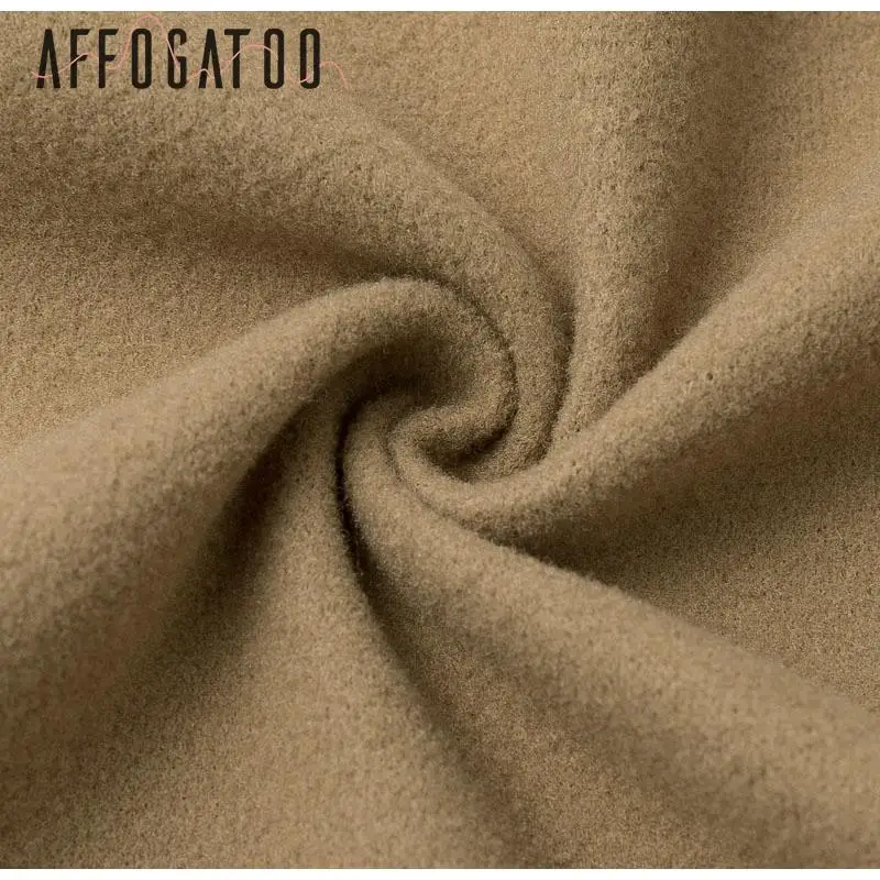 Affogato элегантные пояса Офисная Рабочая одежда длинные смесовые пальто Карманы Осень Зима Женское пальто Верхняя одежда с длинным рукавом твидовые пальто