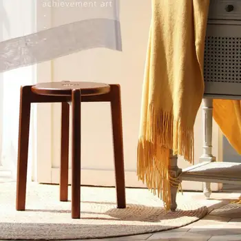 

Wooden Stool Household Wooden Bench Living Room Fashion Creative Small Stool Modern Dining Table Stool Adult Dining St