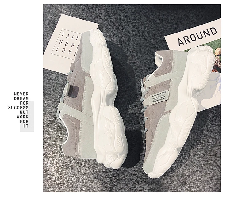 Men's Chunky Sneakers Fashion Thick Bottom Patchwork Upper Dad Shoes Solid Color Lace-up Outdoor Leisure Non-slip Men Shoes