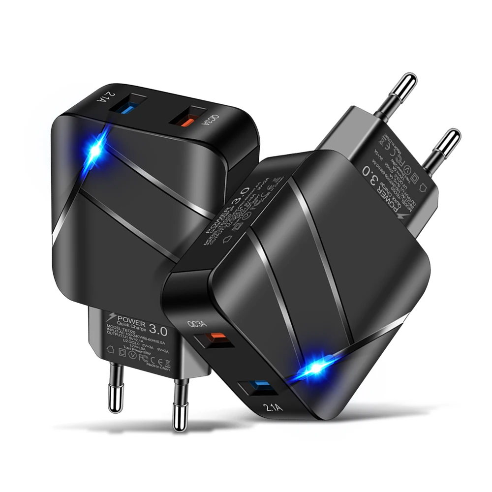 

USB Charger Quick Charge 3.0 EU/US Plug 2usb For Phone Adapter 2.1A for Huawei Mate 30 Tablet Portable Wall Mobile Fast Charger