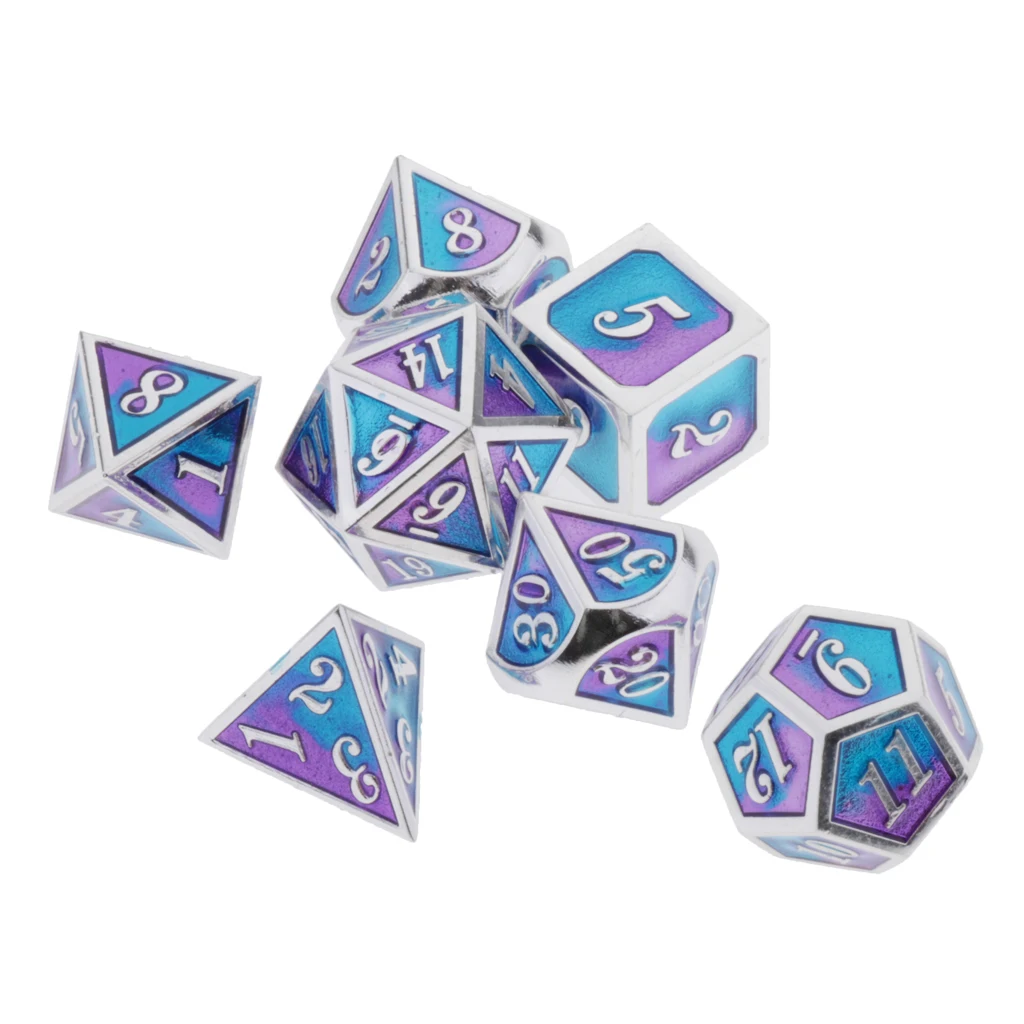 7pcs Embossed Metal Multi-sided Polyhedral Dice Set for Dungeons and Dragons Dice MTG DND RPG Table Games Board Game D20 D12 Set