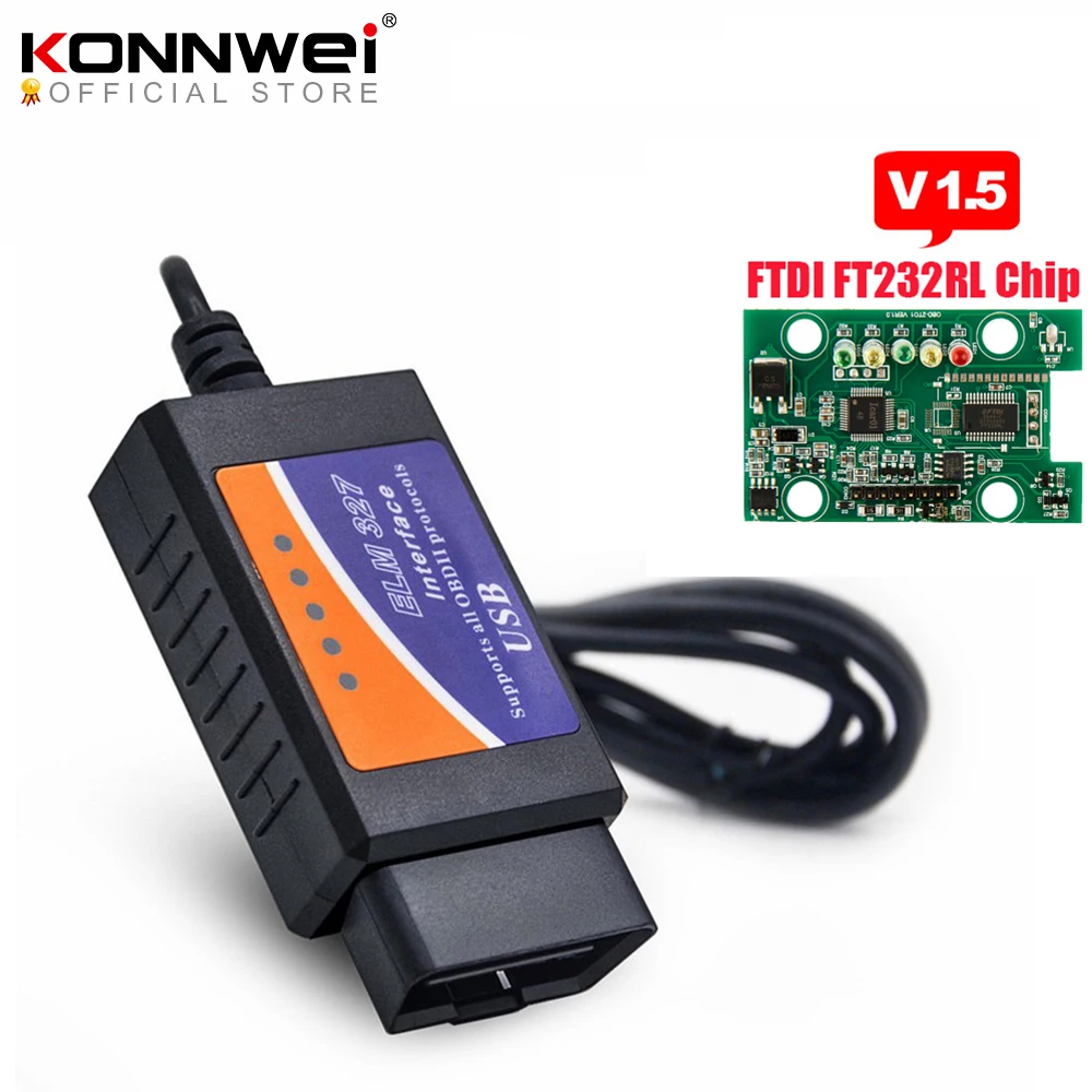 Автомобильный диагностический интерфейс ELM327 USB V1.5 OBD2 сканер ELM 327 в 1 5 OBDII