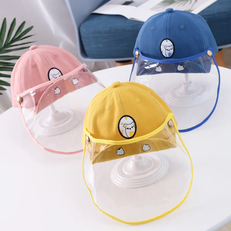 Baby Kids Peaked Cap Anti Saliva Dustproof Face Cover Detachable Mask Cap Children Boys Girls Protective Visors Dual-use Sun Hat