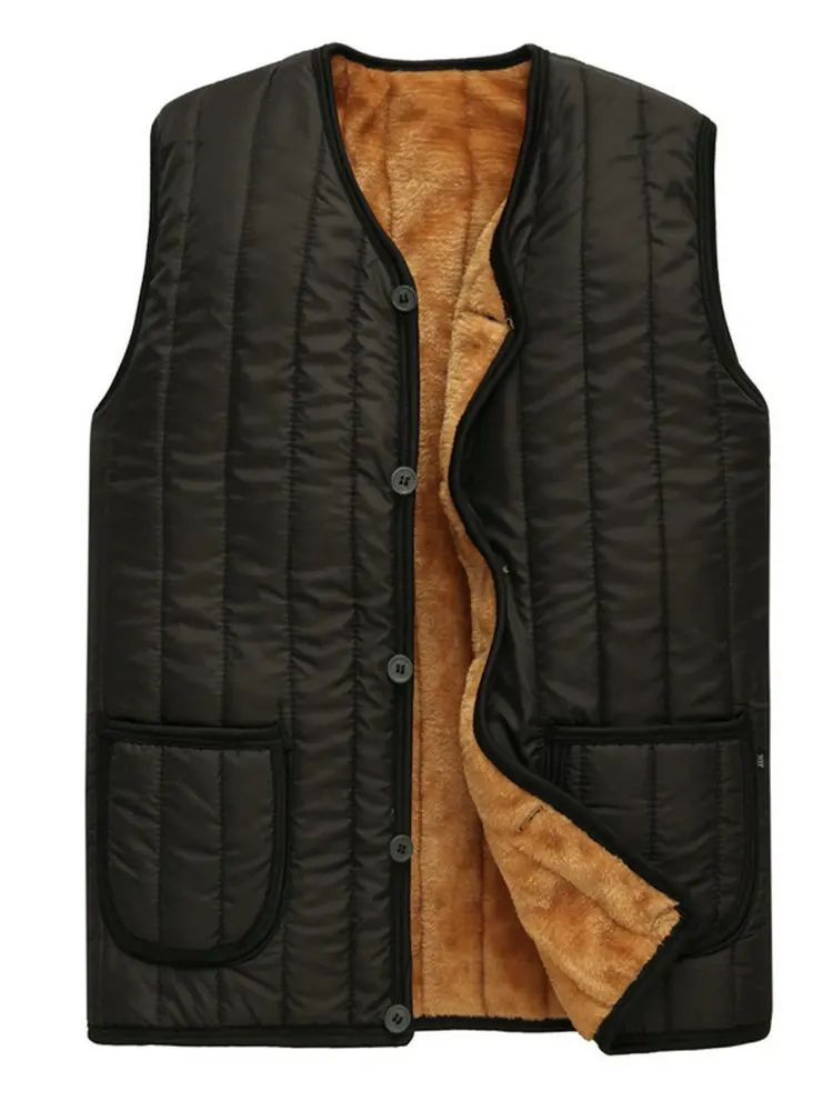 Мужские флисовые жилеты для зимы и осени, теплый стеганый жилет, мужская повседневная черная пуховая верхняя одежда, однобортные пуховые жилеты с подкладкой, 3XL - Цвет: black vest male
